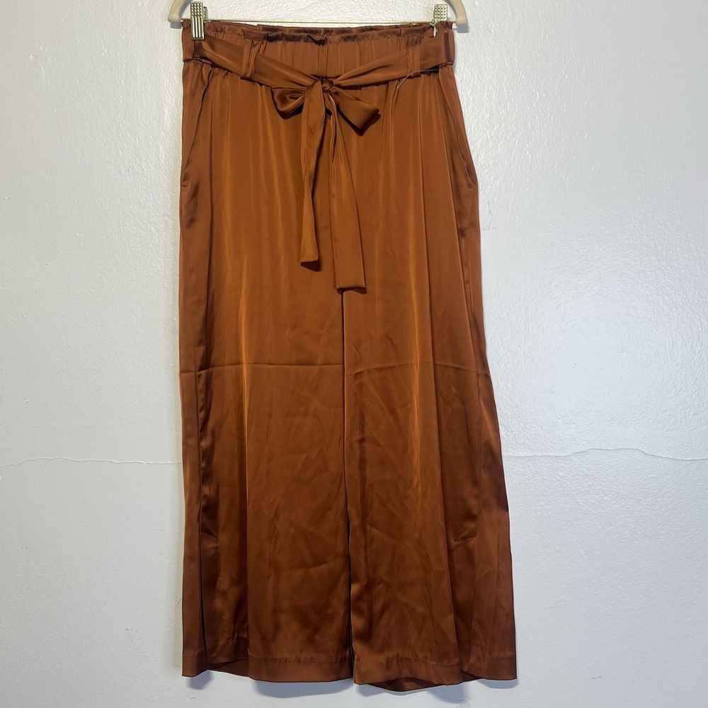 Joie Silky Polyester Wide Leg Cropped Pants Paper bag‎ Waist Burnt Orange Sz S